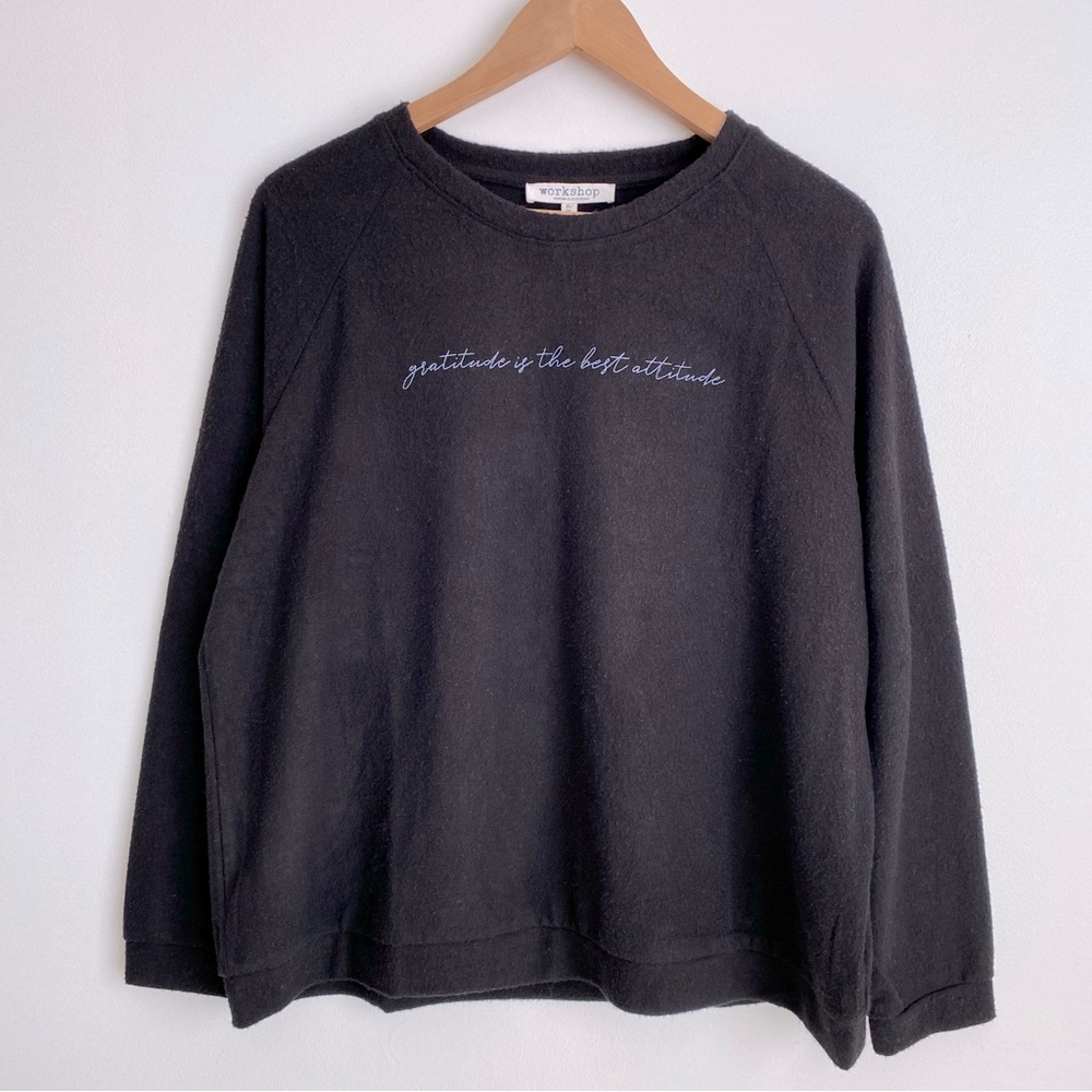 Workshop Women's Crew Neck Graphic Print Soft Sweatshirt, Black, Size XL